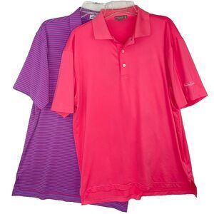 (2) Peter Millar Golf Polo Shirts Size Med Summer Comfort Shady Oaks Cool Colors